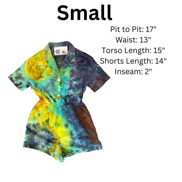 Ice Dyed Romper - Tie Dyed Upcycled - Pockets Soft Summer Spring (Women's Small) - Picture 8 of 14